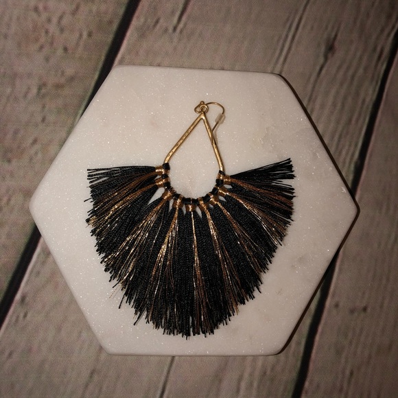 Fuschia and Gold Statement Tassel Earrings - Picture 2 of 2